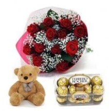 Red Roses, Ferrero Rocher and Teddy Bear